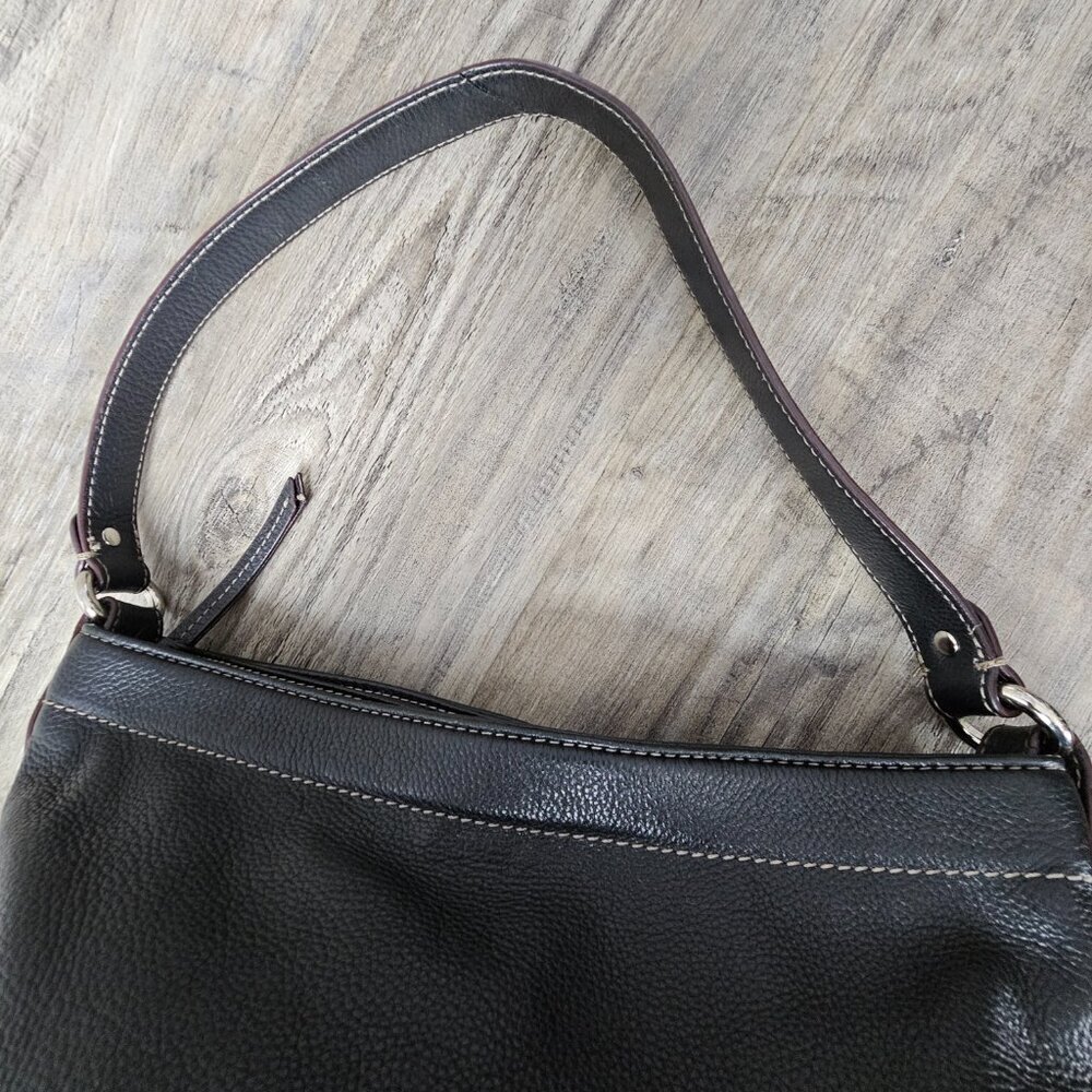 Tignanello Pebble Leather Bag Hobo Moto Slouchy Black Shoulder Handbag - Picture 12 of 14